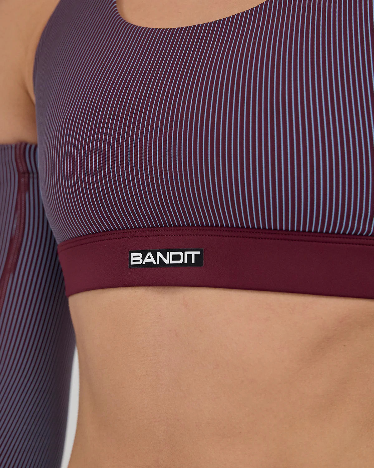 Bandit Striped Cadence™ Scoop Neck Run Bra - Fig / Vintage Blue