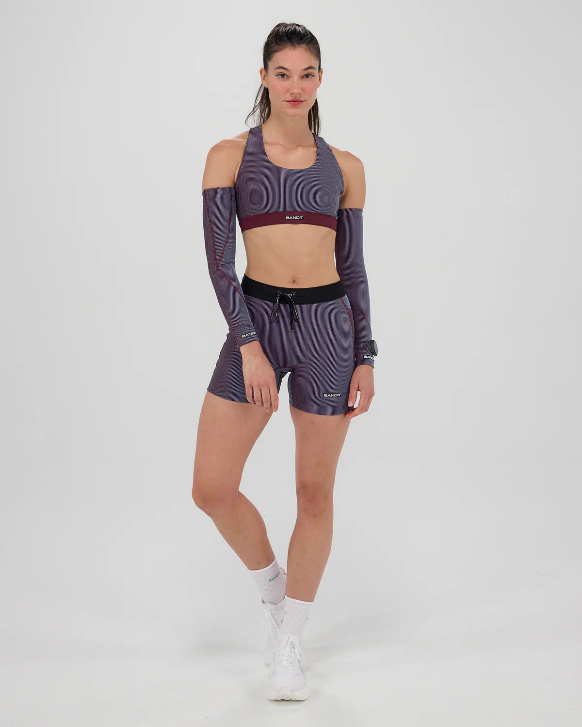 Bandit Striped Cadence™ Scoop Neck Run Bra - Fig / Vintage Blue