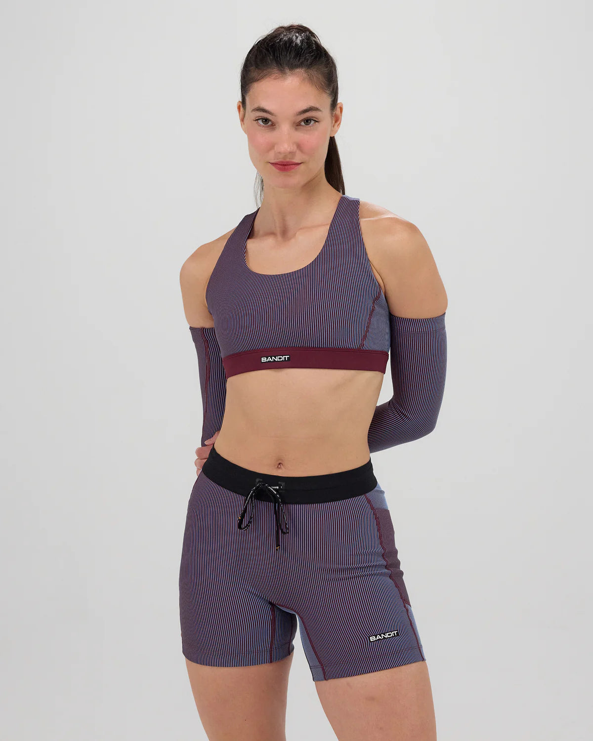 Bandit Striped Cadence™ Scoop Neck Run Bra - Fig / Vintage Blue