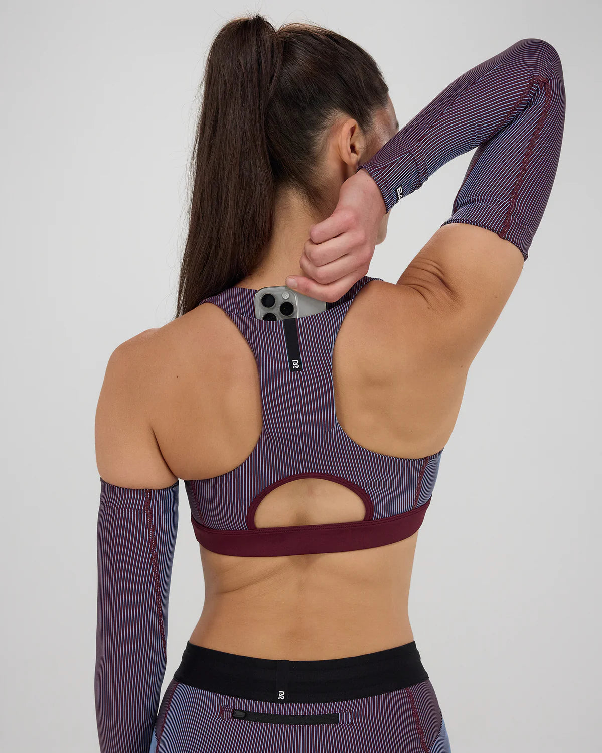 Bandit Striped Cadence™ Scoop Neck Run Bra - Fig / Vintage Blue