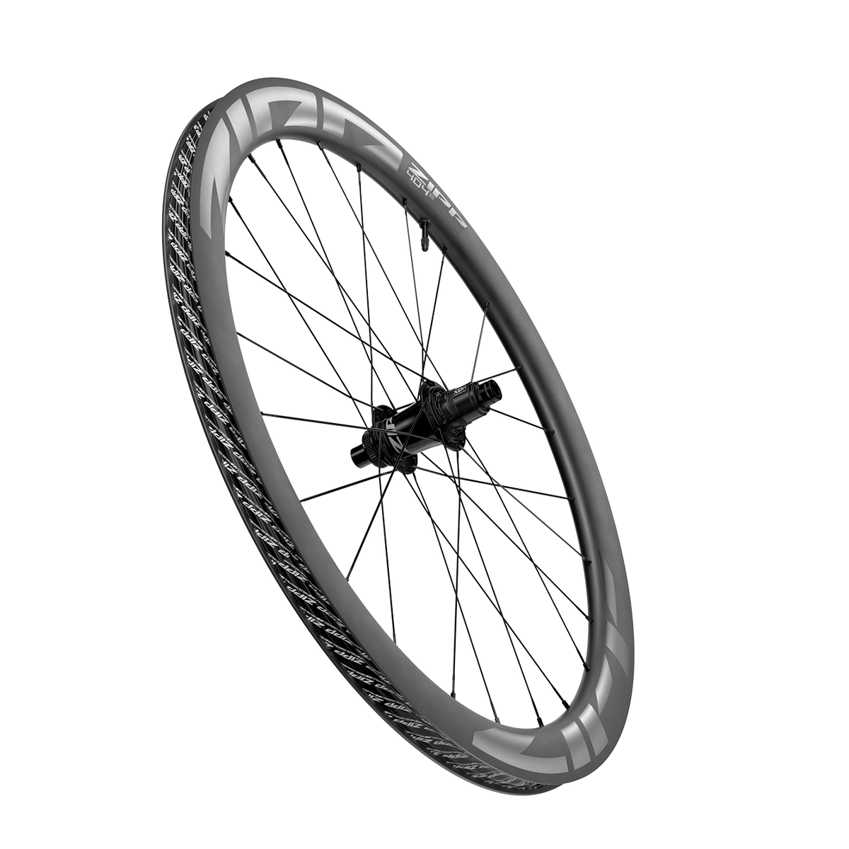 Zipp 404 S carbon tubeless disc brake rear road wheel, 700c 12x142mm, three-quarter view