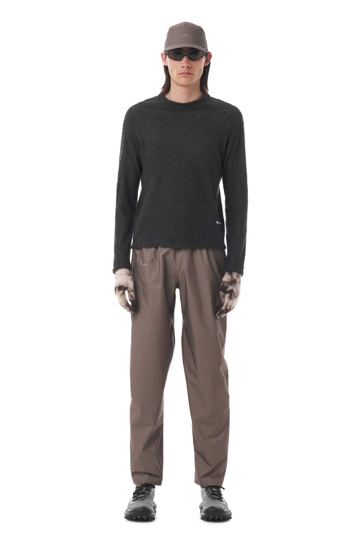 Satisfy FuzzFleece AD Long Tee in Phantom, worn on run