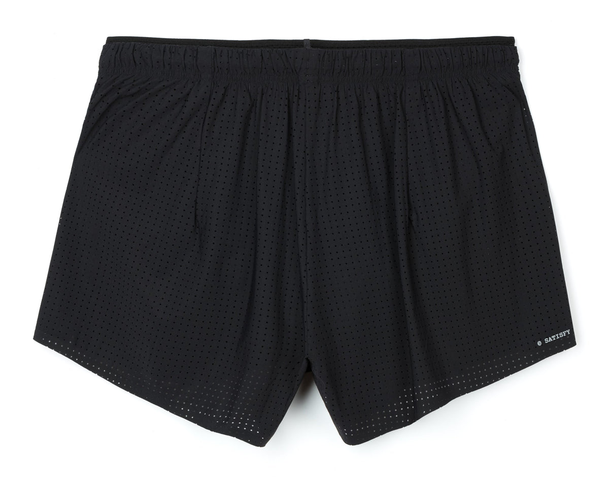 Satisfy Space-O 2.5 inch running shorts in Black, back view