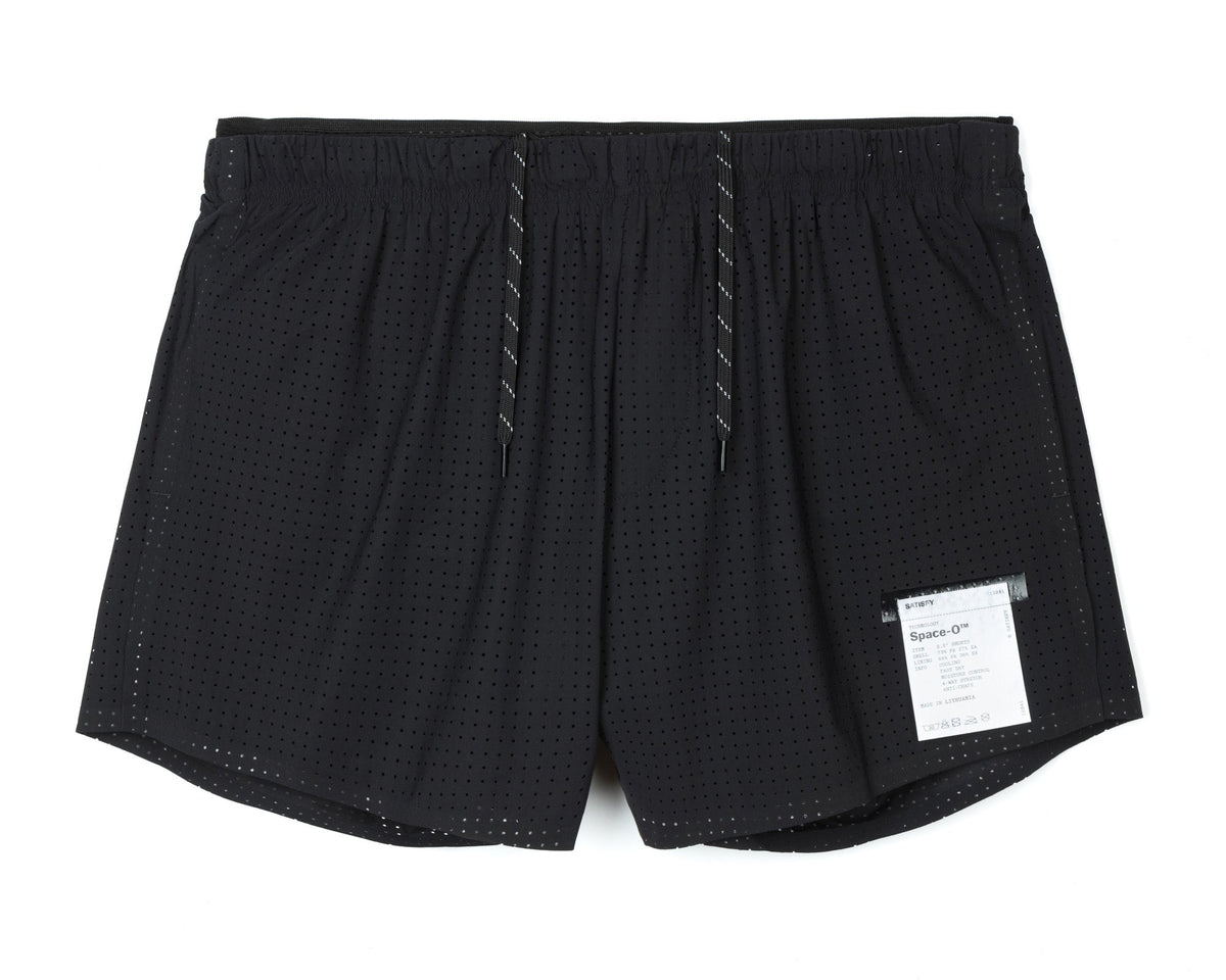 Satisfy Space-O 2.5" Distance Shorts in Black, front view