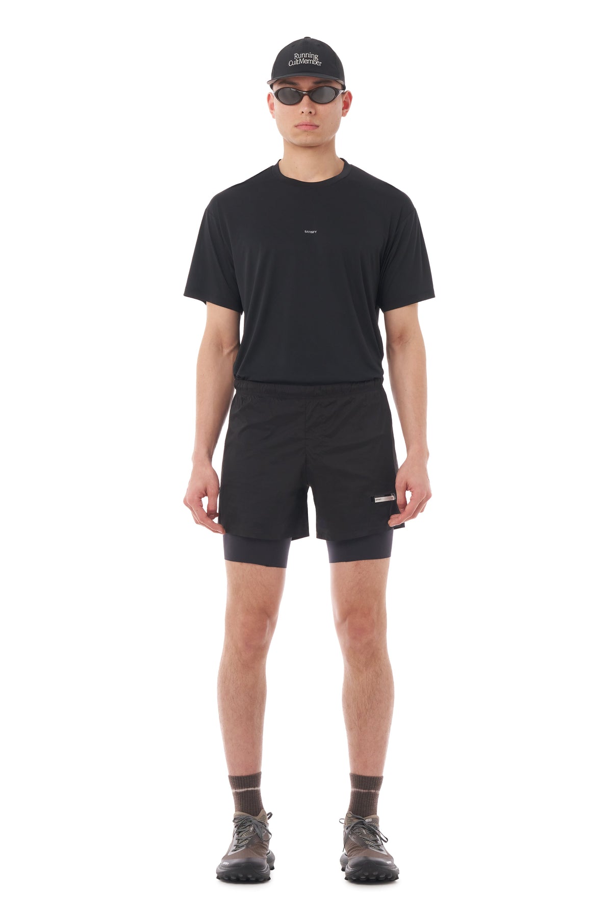 Satisfy TechSilk 8 inch running shorts in Black, worn on run