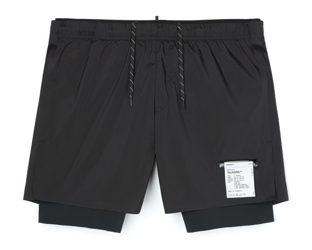 Satisfy TechSilk 8 inch running shorts in Black, front view