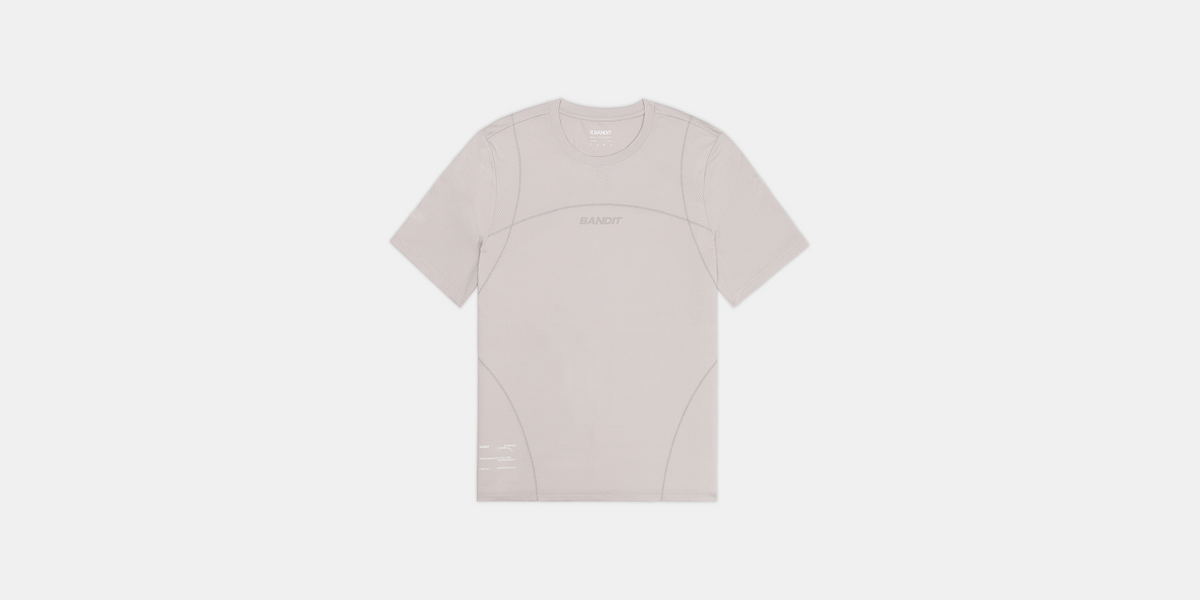 Bandit Micromesh Reflecto Stitch Run Tee in Ash, worn