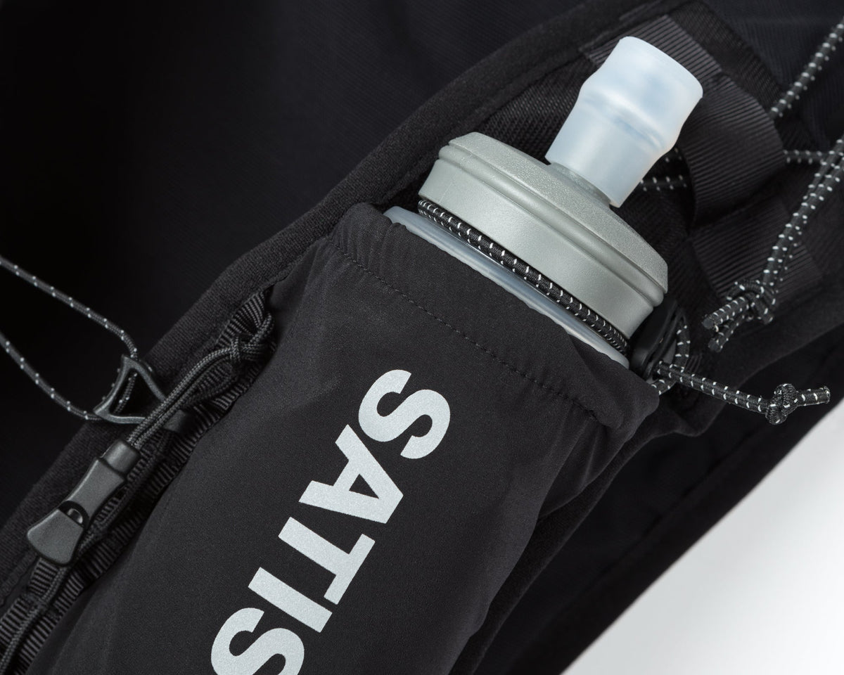 Satisfy TechSilk Drift Cordura 5L Hydration Vest in Black, with soft flasks