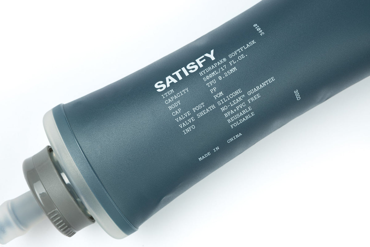 Satisfy HydraPak Soft Flask 500ml 2-pack in Dark Slate, Satisfy logo