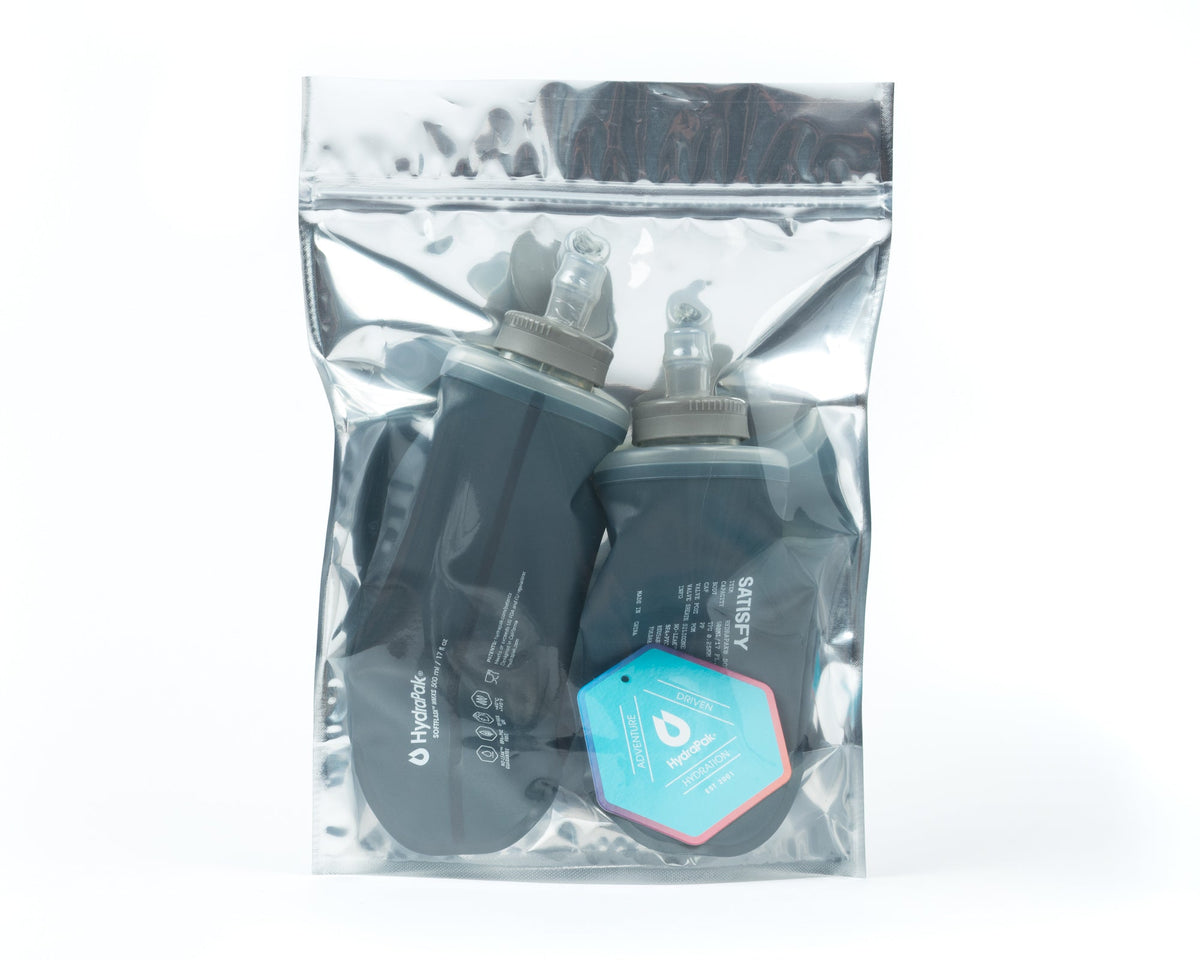 Satisfy HydraPak Soft Flask 500ml 2-pack in Dark Slate, packaging