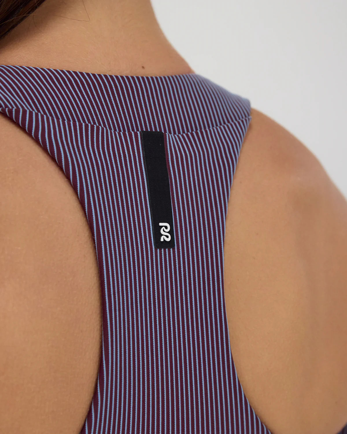 Bandit Striped Cadence™ Scoop Neck Run Bra - Fig / Vintage Blue