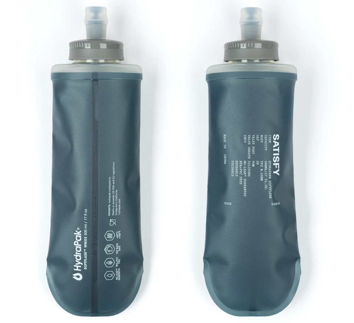 Satisfy HydraPak® Soft Flask 500ml 2‑Pack - Dark Slate